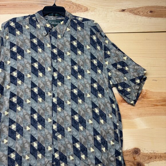 Vintage Rayon Shirt Mens Large Button Up Short Sleeve Geometric Croft & Barrow - Picture 1 of 11